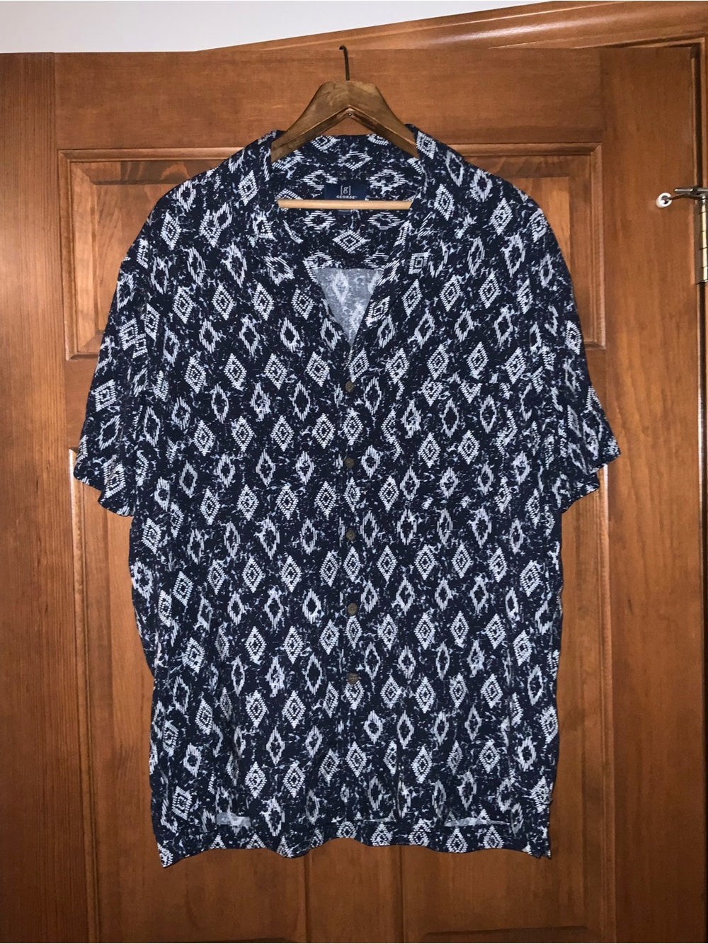 George Men's Navy Patterned Short-Sleeve Button Shirt, size Medium